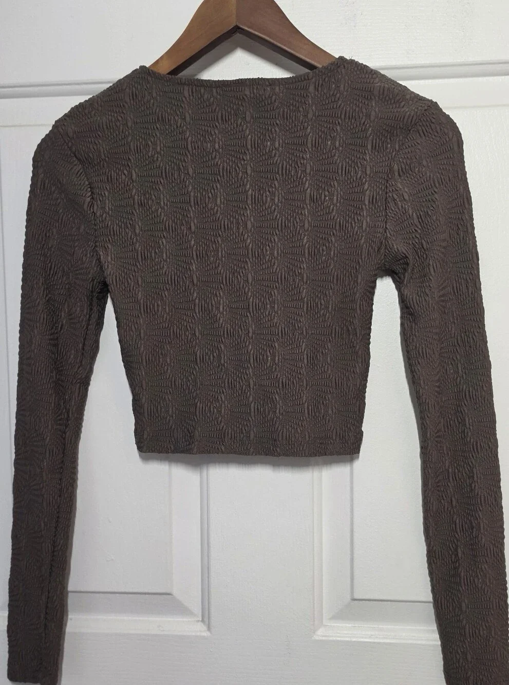ZARA Textured Brown Long-Sleeve Crop Top
